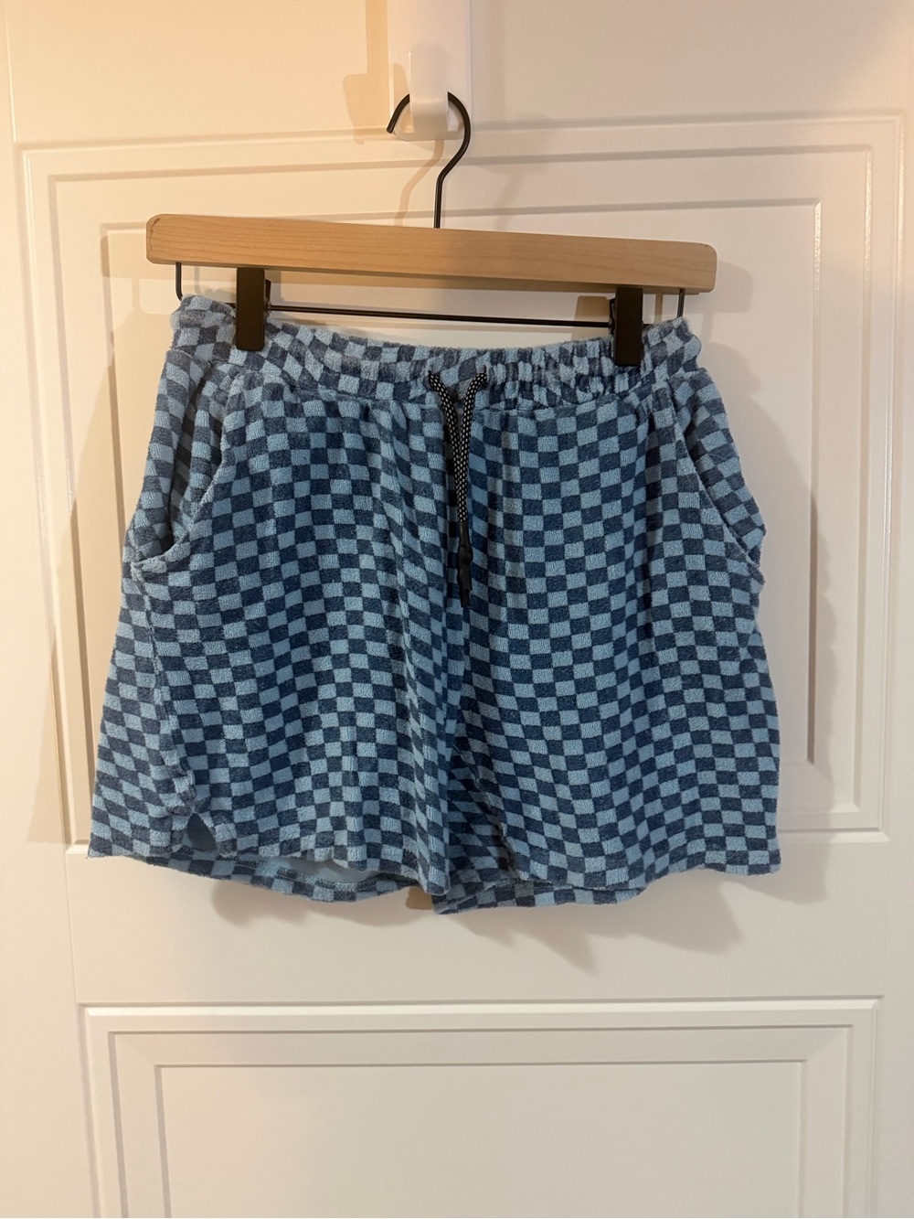Sovereign Code Blue Checkerboard Drawstring Athletic terry cloth shorts boys L
